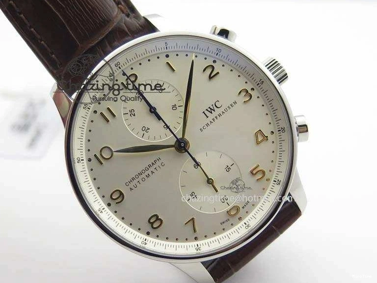 MIROTIME 1219 ModernLook Portuguese IW371445 ZF 1:1 Best Edition SS White Dial Gold Markers On Brown Leather Strap A79350 V 7269